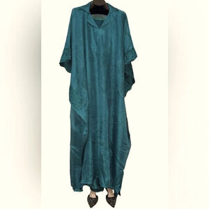 Vintage Luxury Style Forest Green Organza Lace  Kaftan Maxi Dress